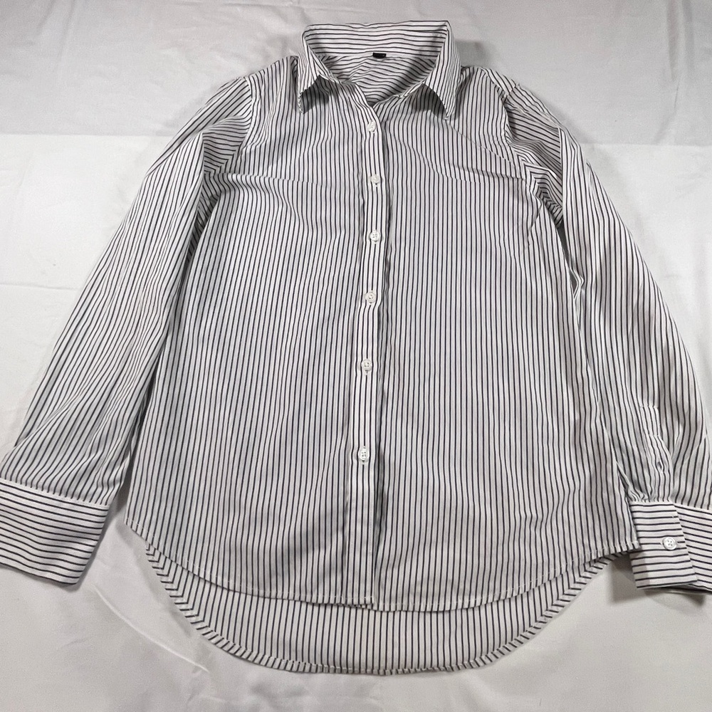 Elegant Black and White Striped Button Down Shirt